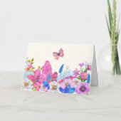 Paarse blauwe bloemen bloeien voorjaar kaart (Achterkant)