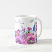 Paarse Blauwe Bloemen Bloom Spring Custom Name Koffiemok (Voorkant rechts)