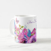 Paarse Blauwe Bloemen Bloom Spring Custom Name Koffiemok (Voorkant links)