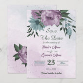 paarse blauwe bloemen botanisch save the date (Voorkant / Achterkant)