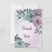 paarse blauwe bloemen botanische bruiloft bedankkaart (Voorkant)
