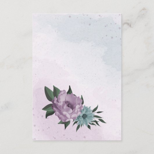 paarse blauwe bloemen botanische bruiloft informatiekaartje (Achterkant)