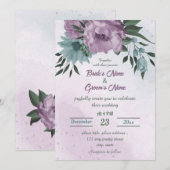 paarse blauwe bloemen botanische bruiloft kaart (Voorkant / Achterkant)