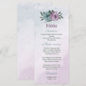 paarse blauwe bloemen botanische bruiloft menu (Voorkant / Achterkant)