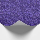 Paarse Blauwe Bloemen Damask Cadeaupapier (Hoek)