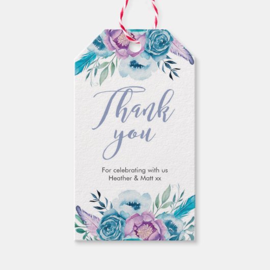Paarse blauwe bloemen Dank je wel Favor labels Cadeaulabel (Voorkant)