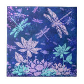 Paarse blauwe bloemen Dragonflies keramische Tegel Tegeltje (Voorkant)