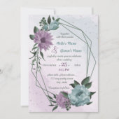 paarse blauwe bloemen geometrische bruiloft kaart (Voorkant)