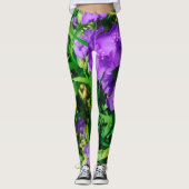 Paarse blauwe bloemen leggings (Voorkant)