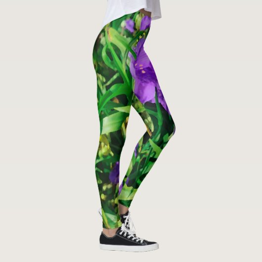 Paarse blauwe bloemen leggings (Rechts)