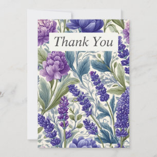 Paarse & Blauwe Bloemen op Cream Dank u Kaart