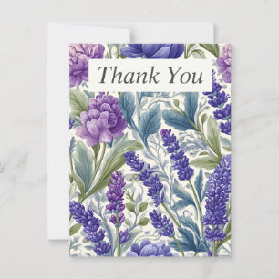 Paarse & Blauwe Bloemen op Crème Kleurige Bedankka Briefkaart
