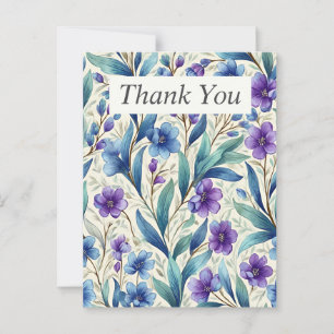 Paarse & Blauwe Bloemen op Crèmekleurige Dankjewel Briefkaart