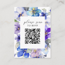 Paarse Blauwe Bloemen QR Code Bruiloft RSVP Informatiekaartje
