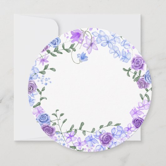 Paarse, Blauwe Bloemen Trouwtafel Naam Plaats Kaar Kaart (Voorkant)