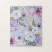 Paarse Blauwe Bloemen waterverf Goud Geaderd  Legpuzzel (Verticaal)