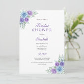 Paarse Blauwe Bloemen Waterverf Vrijgezellenfeest Kaart (Staand voorkant)