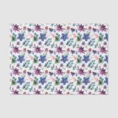Paarse Blauwe Bloemendecoupage Tissuepapier (Voorkant)