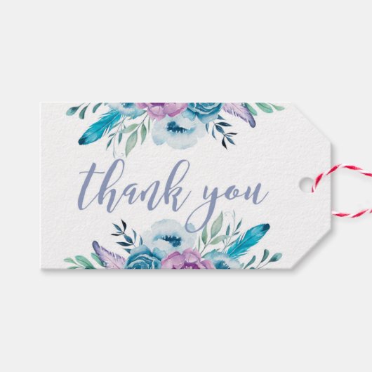 Paarse blauwe bloemige bedank favor-tag cadeaulabel (Voorkant (Horizontaal))