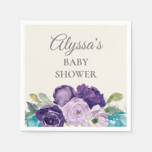 Paarse Blauwe Bloemige Salieblaadjes Baby Shower Servet