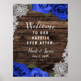 Paarse Blauwe Bloemrozen Rustieke Houten Kant Trou Poster