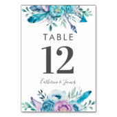 Paarse Blauwe Boho bloemenbruiloft tafelkaarten Kaart (Achterkant)