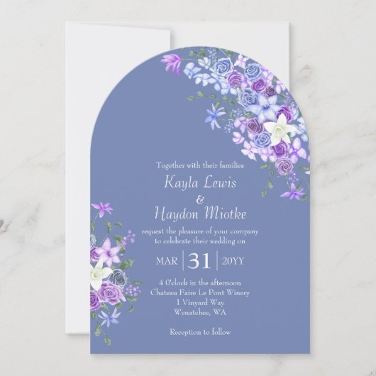 Paarse & Blauwe Boho Roos Tuin Trouwen Kaart (Voorkant)