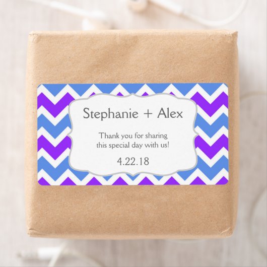 Paarse & Blauwe Chevron Waterfles - pas het aan! Etiket (Insitu)