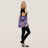 Paarse blauwe cirkels tote bag (Op model)