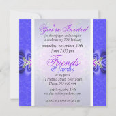 Paarse & Blauwe Damask Verjaardagsfeestje Uitnodig Kaart (Achterkant)