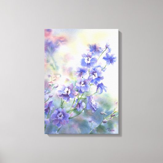 Paarse Blauwe Delphinium Bloemenprint op Canvas (Voorkant)