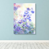 Paarse Blauwe Delphinium Bloemenprint op Canvas (Insitu (Houten vloer))