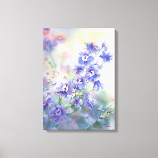 Paarse Blauwe Delphinium Bloemenprint op Canvas Afdruk