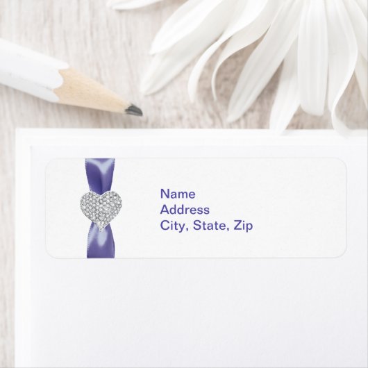 Paarse Blauwe Diamant Hart Adreslabels Etiket (Insitu)