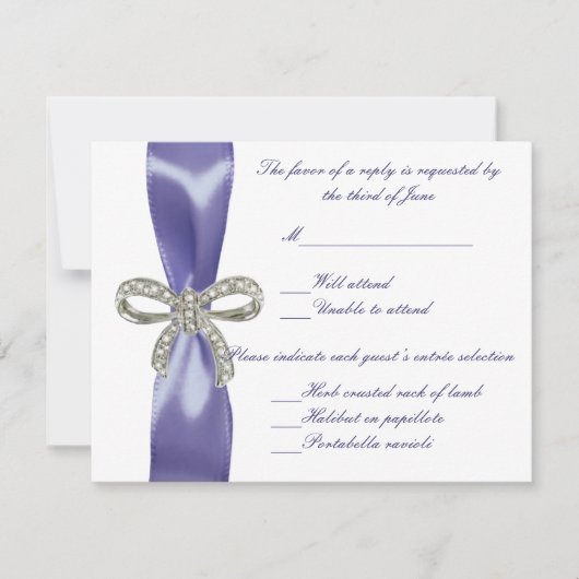 Paarse Blauwe Diamanten Boog Bruiloft Reactiekaart Aankondiging (Voorkant)