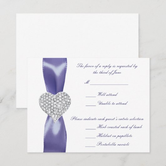 Paarse Blauwe Diamanten Hart Trouw Antwoordkaart Kaart (Voorkant / Achterkant)