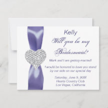 Paarse Blauwe Diamond Heart Bridesmaid Kaart
