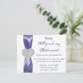 Paarse Blauwe Diamond Heart Bridesmaid Kaart (Staand voorkant)