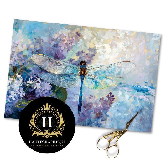 Paarse Blauwe Dragonfly Bloemen Decoupage Tissuepapier