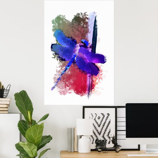 Paarse blauwe dragonvlieg snijdsel poster (Thuiskantoor)