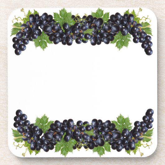 Paarse blauwe druiven met groene bladeren op wit bier onderzetter (Voorkant)