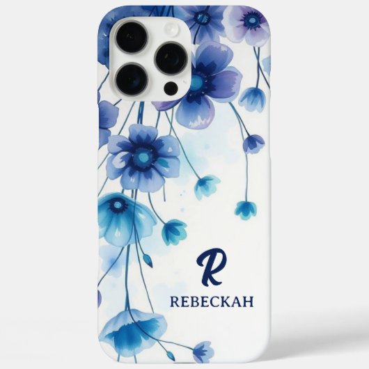 Paarse Blauwe Elegante Waterverf Bloemen Monogram Case-Mate iPhone Case (Achterkant)