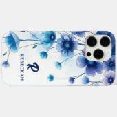 Paarse Blauwe Elegante Waterverf Bloemen Monogram Case-Mate iPhone Case (Achterkant (horizontaal))