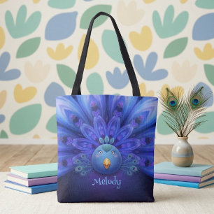 Paarse & Blauwe Elektrische Pauw Mandala Tote Bag