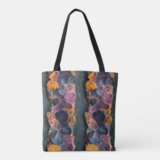 Paarse, blauwe en amberkleurige rotspatronen tote bag (Achterkant)