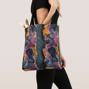 Paarse, blauwe en amberkleurige rotspatronen tote bag