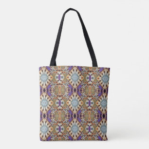 Paarse, blauwe en beige tribal geïnspireerd tote bag
