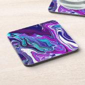 Paarse, blauwe en Blauwgroen Abstracte Fluid Art Bier Onderzetter (Linkerzijde)
