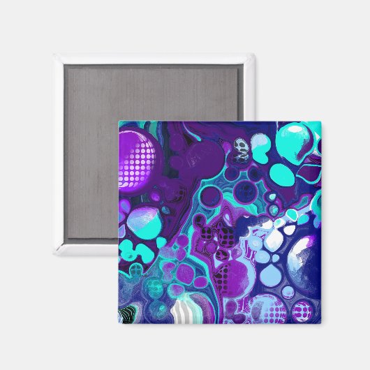 Paarse, blauwe en Blauwgroen Abstracte Fluid Art Magneet (Voorkant / Achterkant)