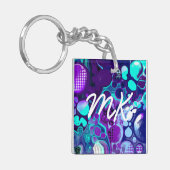 Paarse, blauwe en Blauwgroen Abstracte Fluid Art Sleutelhanger (Voorkant Links)